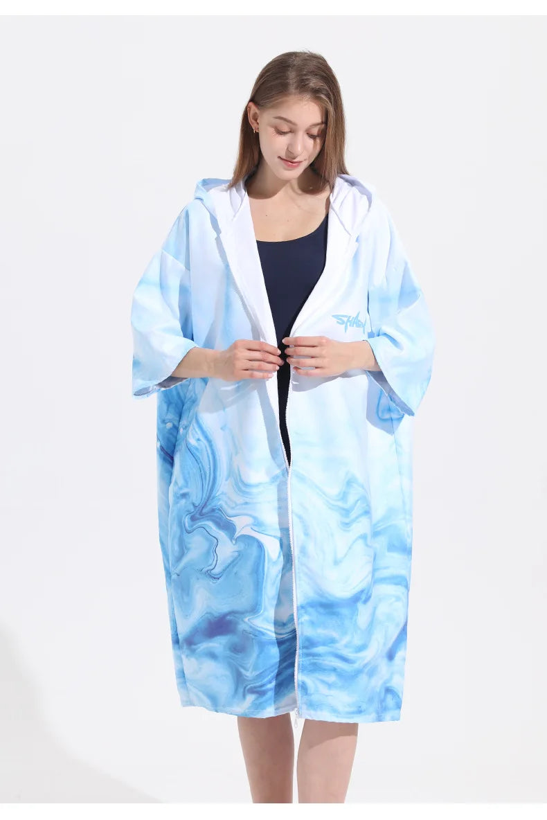 Surf Poncho Changing Robe with Hood Quick Dry Microfiber Wetsuit Changing Towel with Zipper for Bath Beach Surfing Men Women