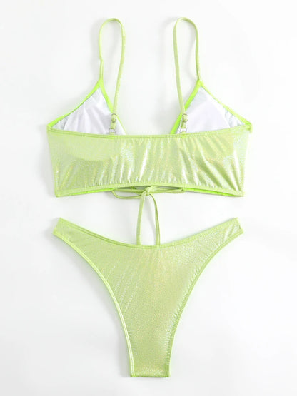 Solid Strapped Swimwear Women High Cut Thong Bikini Push Up Cross Hollow Swimsuit Summer Beach Bathing Suit