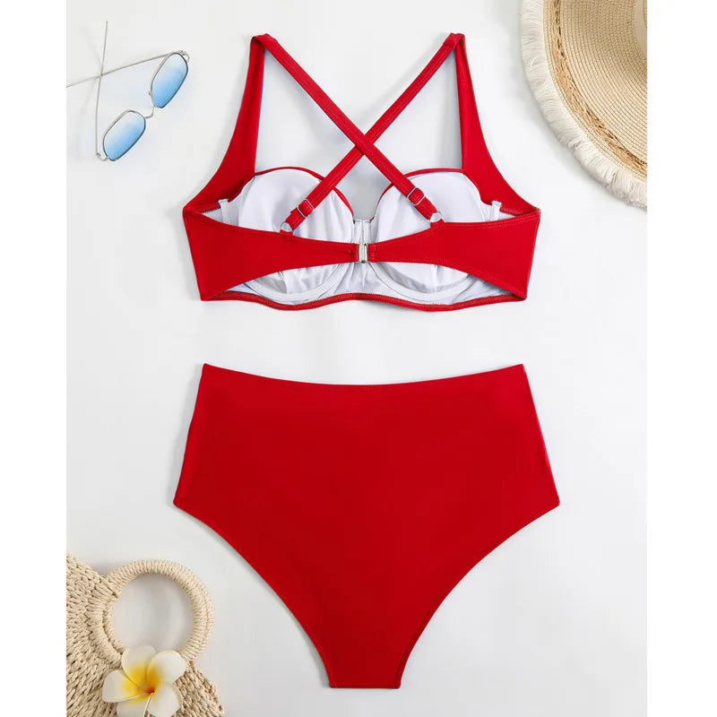 Women's Ruched High-Waisted Underwire Bikini Set
