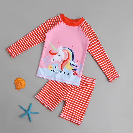 Boys Girls Cartoon Cute Swimwear Spring Summer Beach Clothing Set Sun Protection Long Sleeve Swimming Suits Kids Bathing Suit