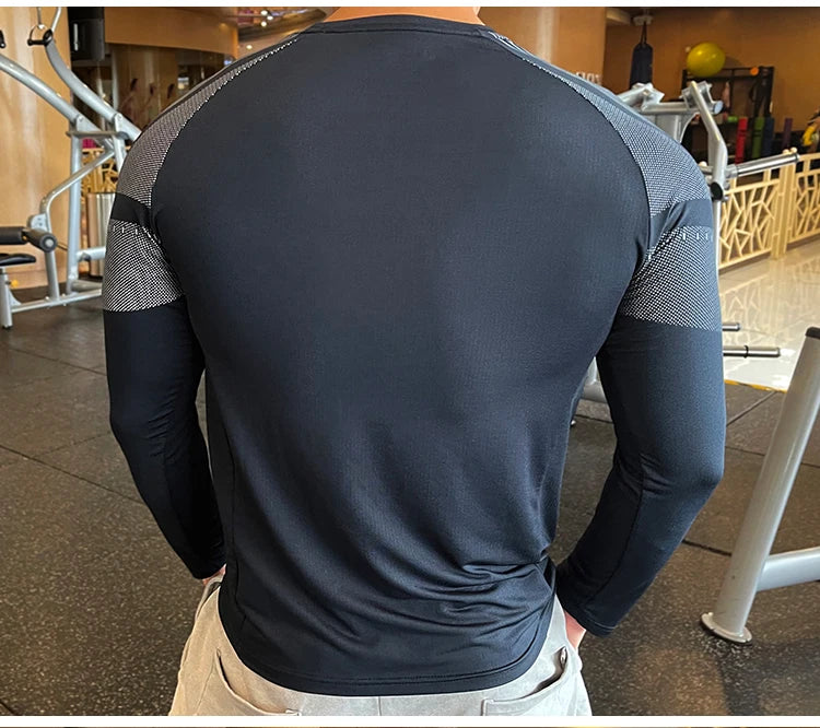Men Fitness Compression Sport Shirt High Quality Running Long Sleeve Upper Clothing Crew Neck Sweatshirt Male Rash Guard Wicking