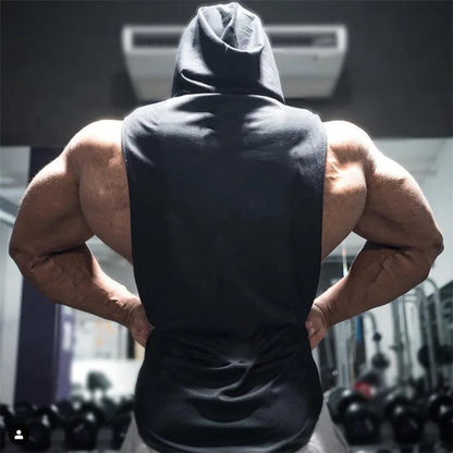 With Hat Gym T-shirt Man Sleeveless Sweatshirt Gym Clothing Men Bodybuilding Clothes Men's Singlet Fitness Vest Singlets Tops