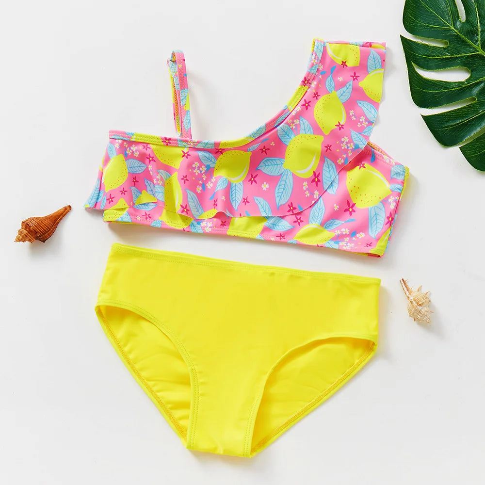 UV Baby Girls Swimsuit Two Piece Swimming Bikinis Ruffles Beach Bathing Suit Tops Shorts Kids Swimwear for Girls 2-10 Years