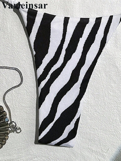 XS - L Zebra Design Halter Mini Thong Bikini Women Swimwear Female Swimsuit Two-pieces Bikini set Padded Bather Bathing Suit Swim