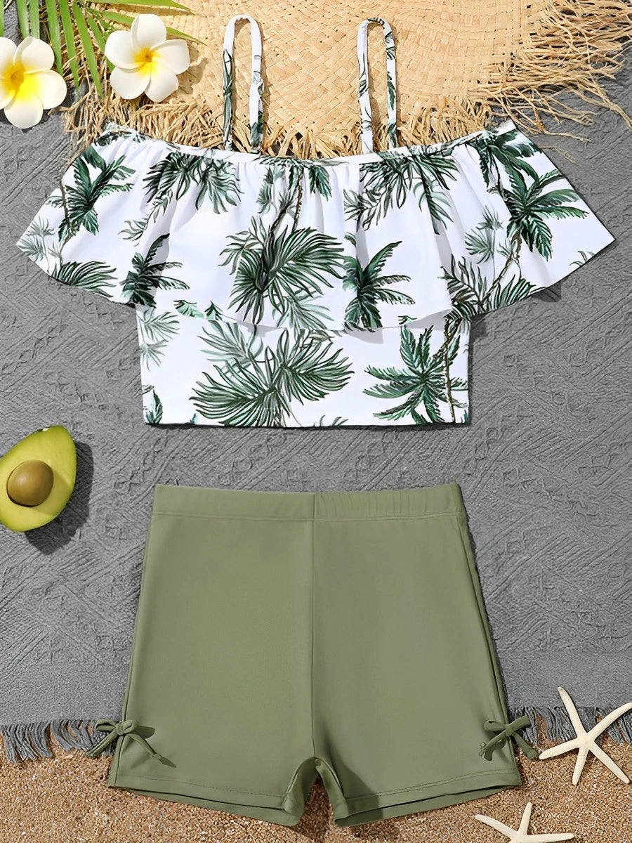 Girls Swimsuit Print Two Piece High Waist Kids Swimwear Female Children's Bathers Bathing Swimming Swim Suit Beachwear