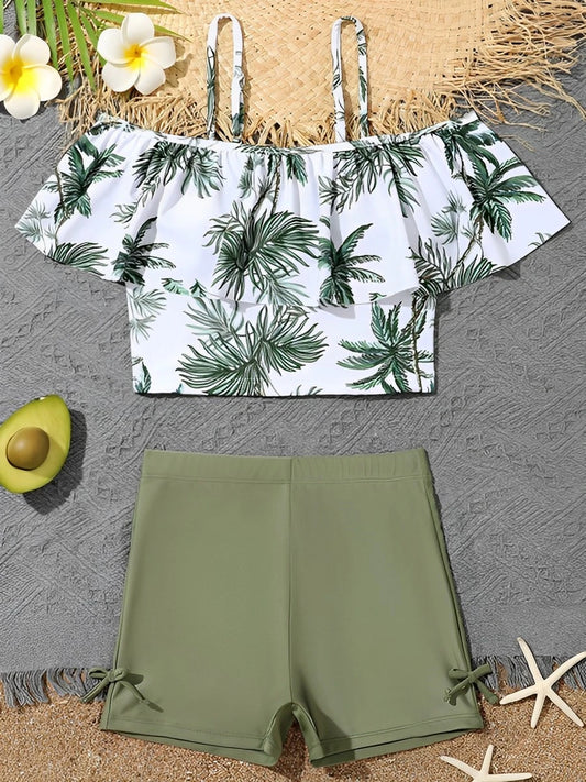 Girls Swimsuit Print Two Piece High Waist Kids Swimwear Female Children's Bathers Bathing Swimming Swim Suit Beachwear