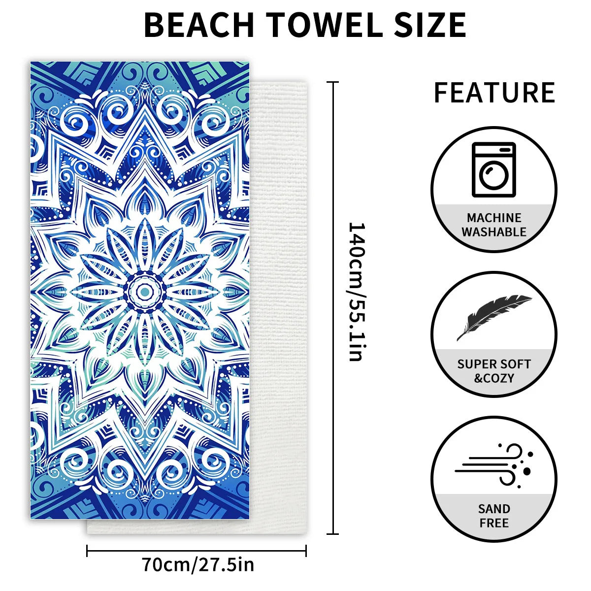 Microfiber Blanket Quick Drying Beach Towels Oversized Printing Towel Super Absorbent Pool Towel Blanket Boho Absorbent Towel