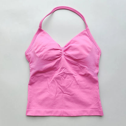 Longline Strappy Gym Tops Women's Sleeveless Workout Shirt  Gym Clothes  Scrunch Open Back Bra Running Yoga Tank Tops