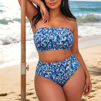 0XL-4XL Printed Bikini Large Size Swimwear Plus Size Women Swimsuit Female Two-pieces Bikini set Bather Bathing Suit Swim