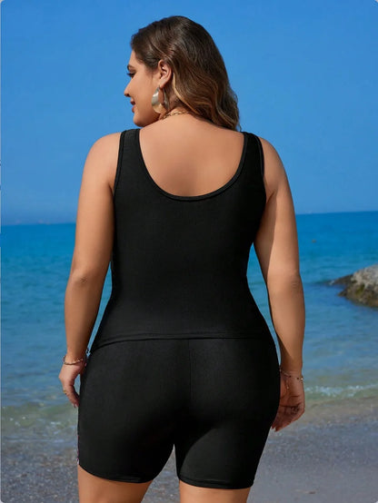 Large Strapped Print Swimwear Women Plus Size Boxer Tankini Set Swimsuit 2 Piece High Waist Bathing Suit