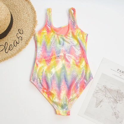 Shinning Print Summer Bow Deco Kids Girls One Piece Swimwear Swimsuit Kid Child Teen Girl Outdoor Beach Swimsuit Monokini