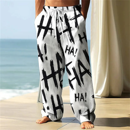 Stylish Men's Casual Pants Retro Classic Print Casual Pants Beach Wide-Leg Pants Streetwear Loose-Fit Athletic Pants