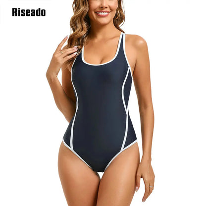 Women's Cross Knot One Piece Swimsuit Navy Fitness Beachwear Bathing Suit Tummy Control Pool Bathers