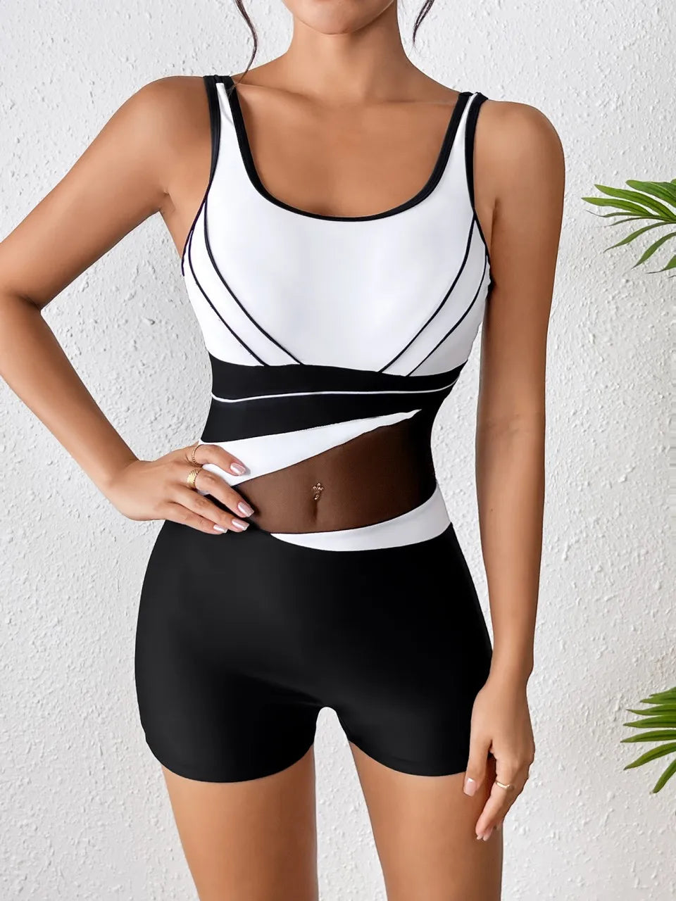 One Piece Mesh Swimsuit Monokini Women Sporty Swimwear Female Bathers Bathing Swimming Swim Bodysuit Summer Beachwear