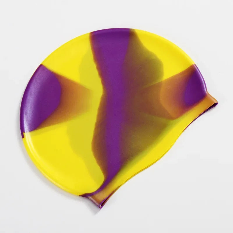 Color Block Silicone Adult Waterproof Swimming Cap Dry Hair Swim Cap for Men Women Protect Ear Swim Hat Swimming Accessories