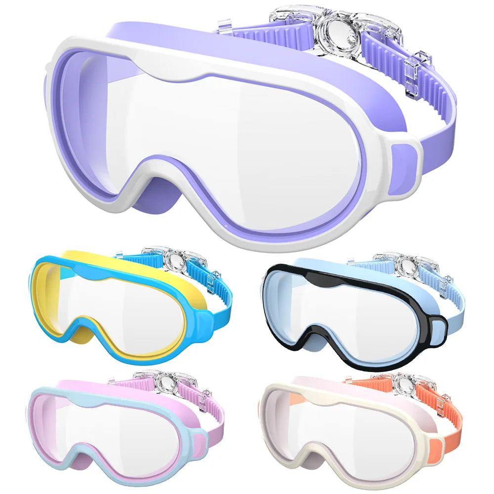 Kids Swimming Goggles Large Frame Wide View Clear Vision Anti-Fog Anti-UV No Leaking Waterproof Quick Adjustable Child Age 6-15