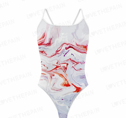 Blue Pink & Red Swirls Love The Pain Female One-piece Swimsuit  Swimwear Functional Training