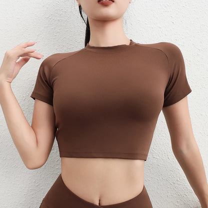 Nylon Top Women T-shirt Gym Yoga Shirts Fitness Tight Elastic Breathable Sports Top Women's Clothing 4 Sizes 5 Colors