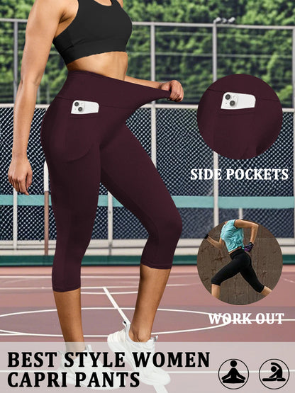 High Waisted capri pants For Women With Pockets Tummy Control No See Through Workout Running Yoga Athletic Push Up Gym Leggings