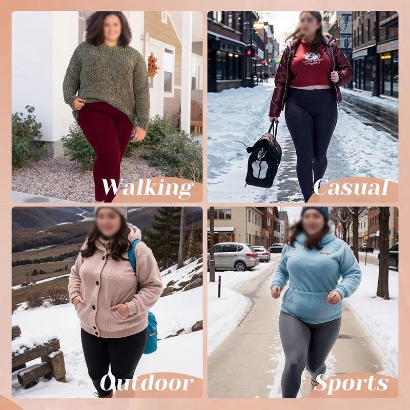 Plus Size Fleece Lined Leggings with Pockets for Women High Waist Winter Tummy Control Thermal Warm Yoga Pants