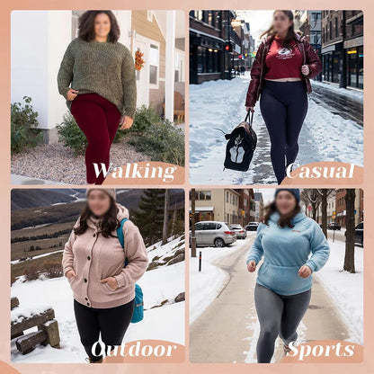 Plus Size Fleece Lined Leggings with Pockets for Women High Waist Winter Tummy Control Thermal Warm Yoga Pants