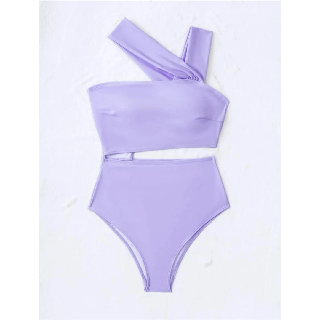 S - XL 13 Colors Asymmetric Cut Out One Piece Swimsuit Women Swimwear Female One Shoulder Padded Bather Bathing Suit Swim