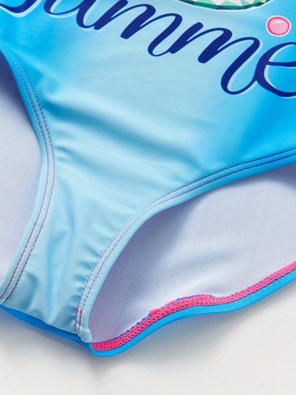 A girl's swimsuit with a fruit pattern, suitable for children aged 2-11. Chest Pad