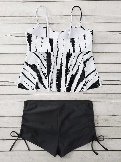 Tie Dye Peplum Tankini Two Pieces Swimsuit Women Push Up Short Swimwear Female Bathers Bathing Swimming Swim Suit Beachwear