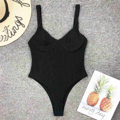S - XL High Cut Women Swimwear Ribbed Underwired One Piece Swimsuit Female Bather Bathing Suit Swim Lady Bodysuit