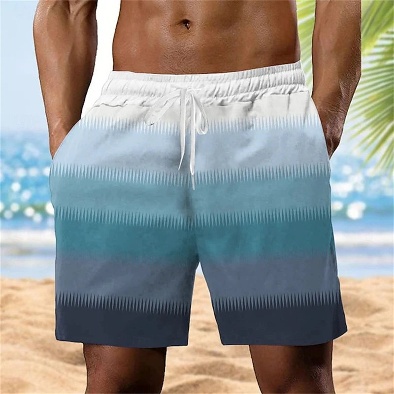 Men's Swimming Shorts 3d Print Stripe Beach Shorts Kids Fashion Short Pants Sports Fitness Quick Dry Swimwear Men Trunks