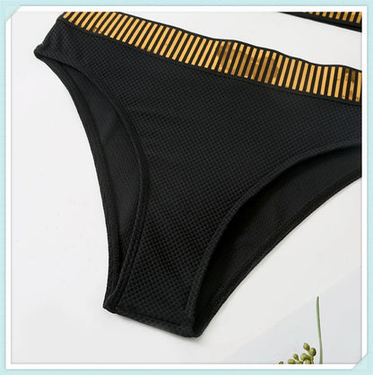 Bandeau High Waist Bikini Women Triangle Swimsuit Stitch Detail Swimwear Padded Bathing Suit Female Solid Beachwear