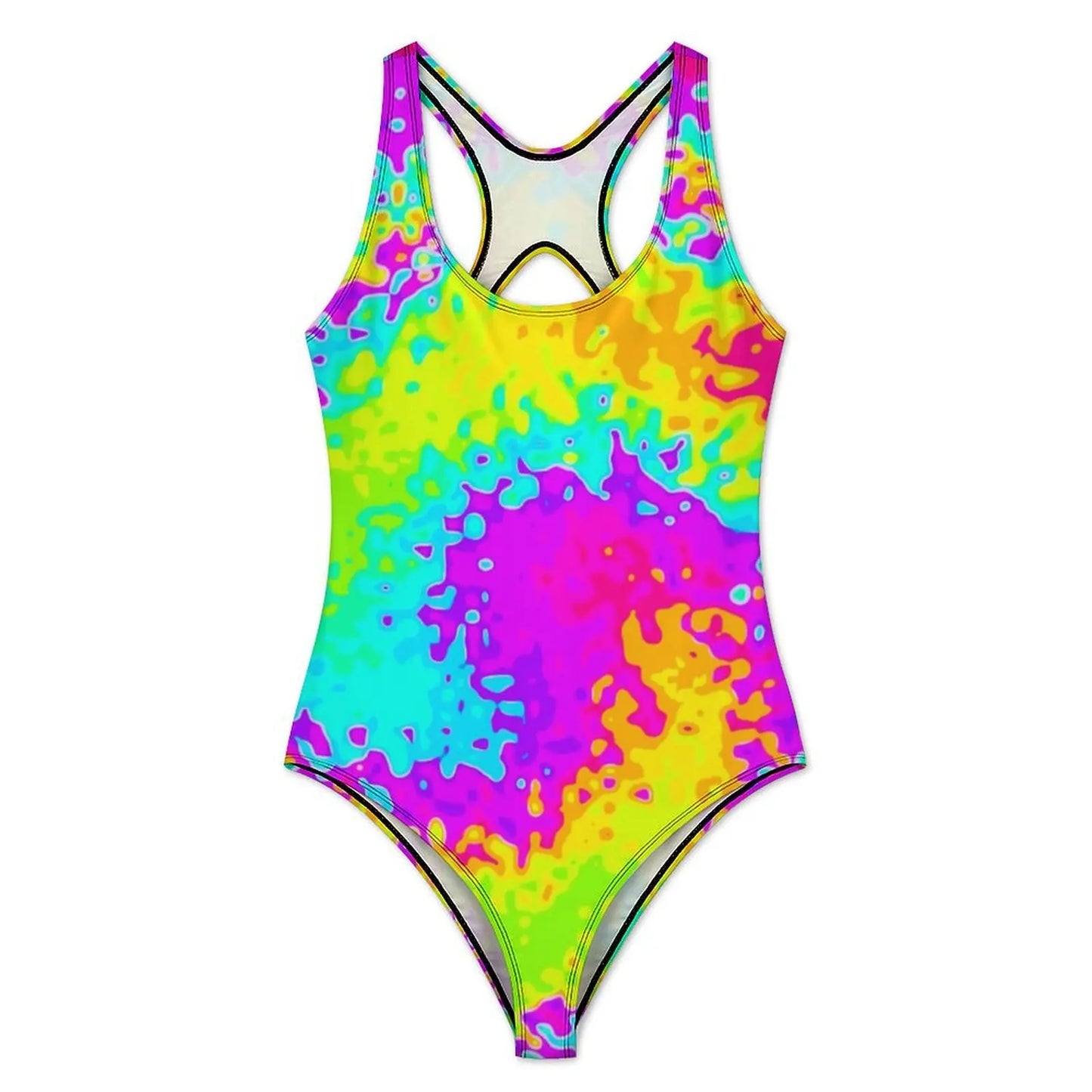 Yellow Tie Dye Swimsuit Psychedelic Print One Piece Swimwear Push Up Swimsuits Stylish Fitness Beachwear