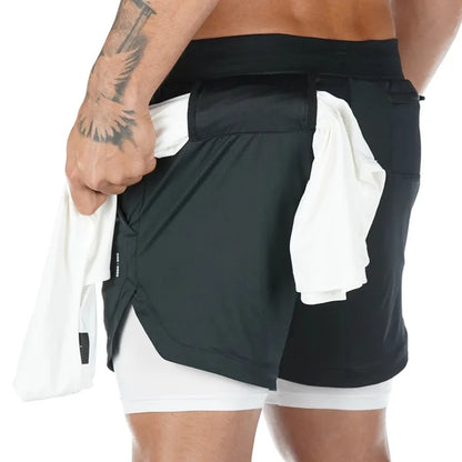 Running Shorts Men 2 In 1 Quick Dry Gym Shorts Double Deck Training Short Pants Fitness Workout Sport Jogging Summer Men Shorts