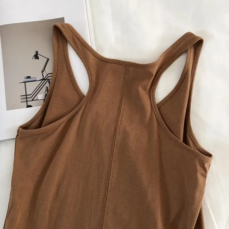 Irregular Tank Tops Summer O-neck Black Casual Sleeveless Tshirt Top Solid Color Loose Basic Camisole Female Fitness Sport Vest