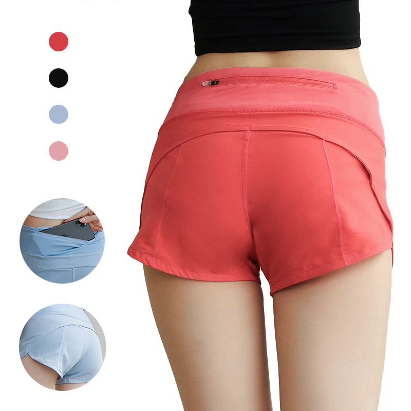 (S-XL)Women Quick Dry Running Shorts Anti-exposed Slim Fit Gym Bottoms Jogging Fitness Sport Shorts with Back Zipper Pocket
