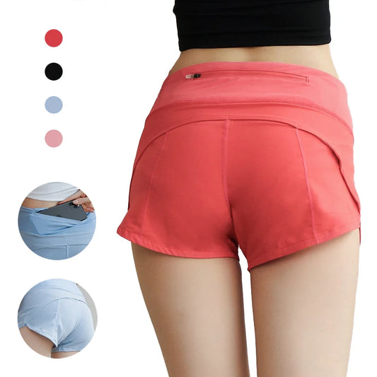 (S-XL)Women Quick Dry Running Shorts Anti-exposed Slim Fit Gym Bottoms Jogging Fitness Sport Shorts with Back Zipper Pocket