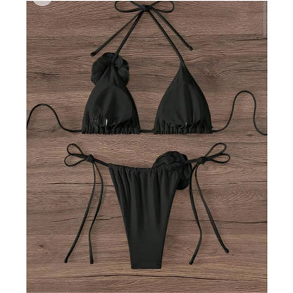 S - XL 3D Flowers Halter Strappy Bikini Women Swimwear Female Swimsuit Two-pieces Bikini set Bather Bathing Suit Swim