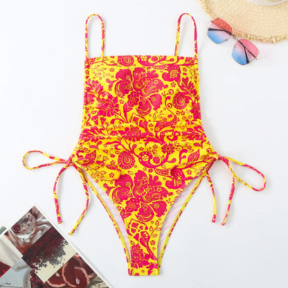 Tropical Plants Paisley Print One Piece Swimsuit Women Beachwear Vintage Design Bathing Suit Swimwear