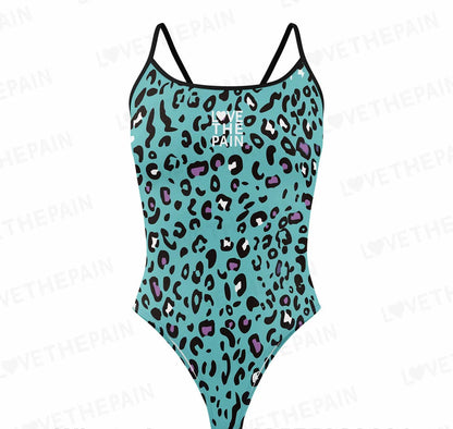 Love The Pain Leopard Print One Piece Swimsuit Thin Straps Versatile V-back Women's Swimwear Monokini Triathlon Swimsuit