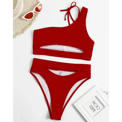 Tummy Cut out Female Swimsuit High Waist Bikini Women Swimwear Two-pieces Bikini set Bather Bathing Suit Swim Lady
