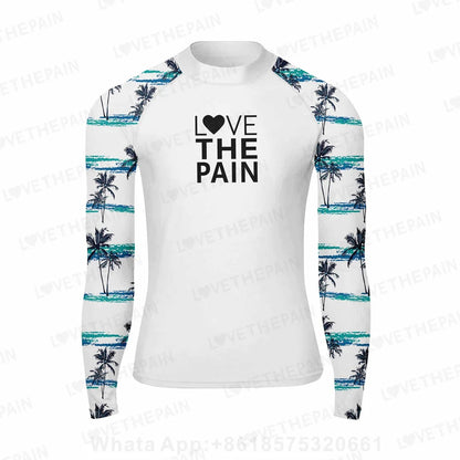 Love The Pain Men Surf Swimming Tshirt Swimsuit Beach UV Protection Rash Guard Diving Suit Long Sleeve Surfing Clothes Rashguard