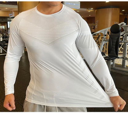 Men Fitness Compression Sport Shirt High Quality Running Long Sleeve Upper Clothing Crew Neck Sweatshirt Male Rash Guard Wicking