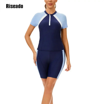 Women's Rash Guard 2 Piece Short Sleeve Swim Shirt with Shorts Swimsuit Two pcs Swimwear