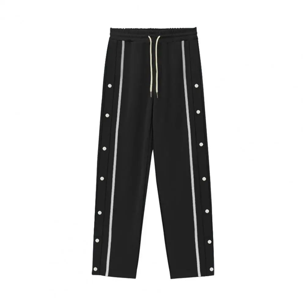 Casual Streetwear Men's Trendy Side Breasted Design Baggy Pants Spring Autumn Men's Straight Leg Drawstring Sweatpants
