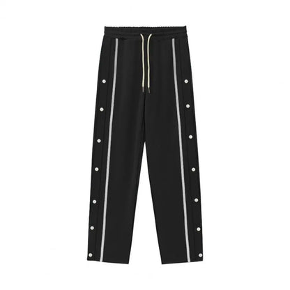 Casual Streetwear Men's Trendy Side Breasted Design Baggy Pants Spring Autumn Men's Straight Leg Drawstring Sweatpants