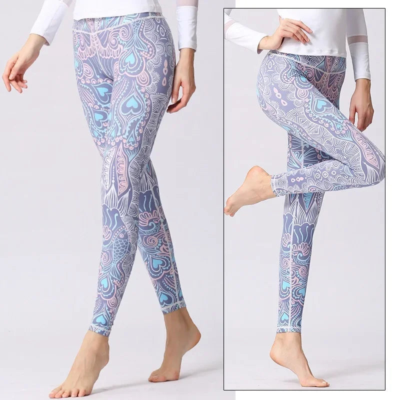Cloud Hide Yoga Pants Sports Leggings Women High Waist Trainer Long Tights Flower Push Up Running Trouser Workout S- XL