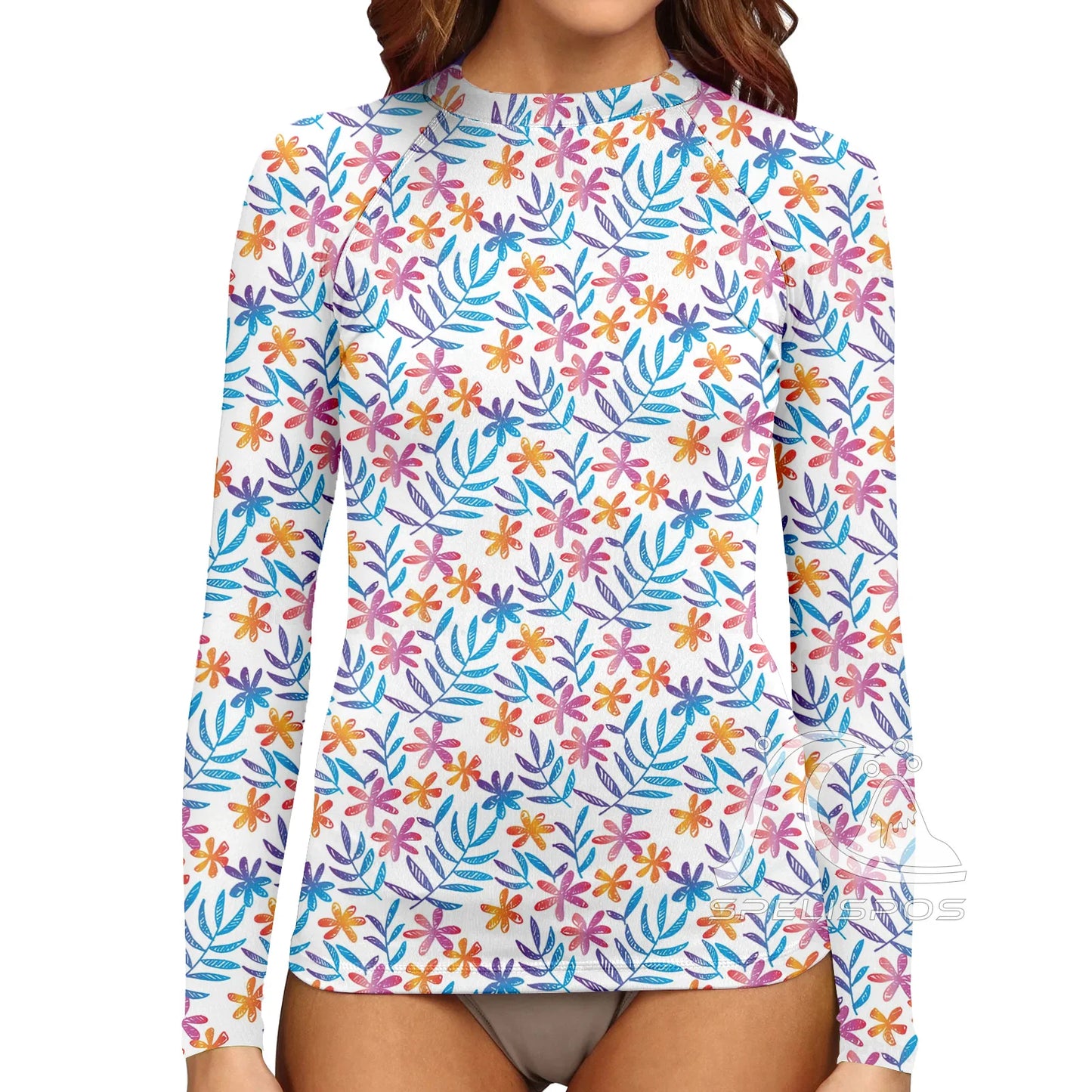 SPELISPOS Women's Long Sleeve Surfing Suit UV Protection Water Sports Tight Swimwear Beachwear Print High-Elastic Surf Wear