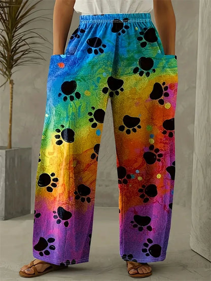 Women's Wide-legged Pants Exquisite Fun Colours Printing Pants Multi Options