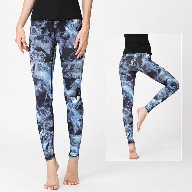 Cloud Hide Yoga Pants Sports Leggings Women High Waist Trainer Long Tights Flower Push Up Running Trouser Workout S- XL