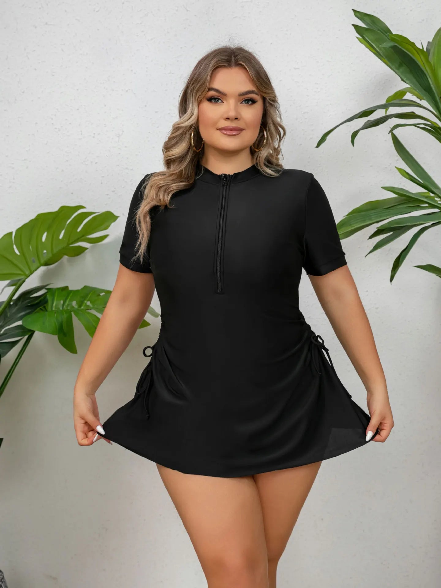 Women's Plus Size Split Swimsuit, Drawstring, Briefs, Zipper Tankini, Plus Size